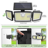 3 Head LED Solar Motion Sensor Wall Light Outdoor Waterproof – Black
